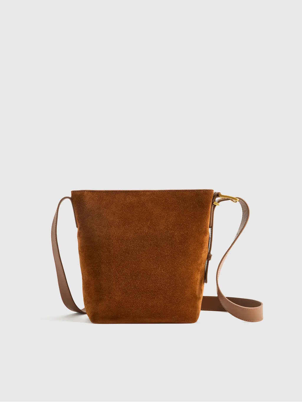Quince Italian Calf Suede Bucket Crossbody Bag Whisky Brown Nwt Adjustable Strap